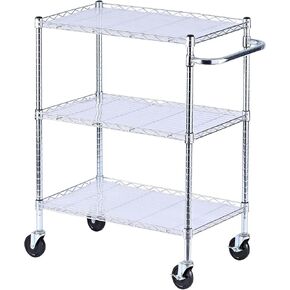 Alera ALESW333018SR 34.5 in. x 18 in. x 40 in. 600 lbs. Capacity 3-Shelf Wire Cart with Liners - Silver