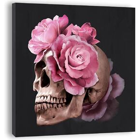 Art Knitting Paint by Number for Adults Beginner Students Kids, Gift Choice, DIY Acrylic Painting for Room Decor Canvas for Easter Day,Mother's Day(Skull and Roses- 16x16 roll)