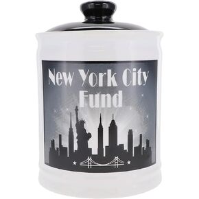 New York City Themed Piggy Bank & Candy Dish - New York City Fund Ceramic Decorative Jar - Ideal Travel Fund for Vacation, Roadtrip Essentials, Mother's Day, Birthday Gifts for Women, Men