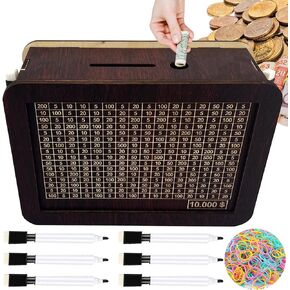 Wooden Money Saving Lock Cash Box,Official Save Safe Money Challenge Smash Wood Box,Adult Cash Savings Bank Challenge Box,alcancía Real China Coin Saver Cashbox,10000,10k,365 Savings Challenge Box