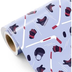 WRAPAHOLIC Ice Hockey Wrapping Paper Roll - Mini Roll - 17 Inch x 16.5 Feet - Winter SnowSports Ice Hockey Outdoor Wrapping Paper for Birthday, Sports Party, Team Celebration