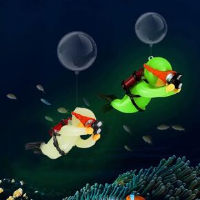 2-Pack Glow in Dark Tank Decorations, Cute Little Diver, Aquarium Decoration Accessories Ornaments with Float Ball, for Tanks (White& Green)