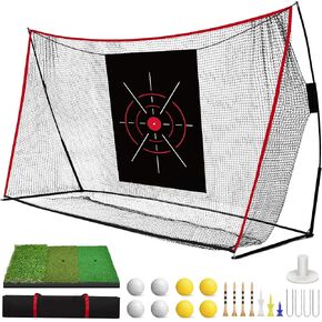 Golf Net - 10x7ft Golf Practice Nets for Backyard Driving - Heavy Duty Golf Hitting Net with Tri-Turf Golf Mat - Personal Golf Training Equipment for Indoor Outdoor Use- Gifts for Men/Golfers