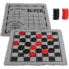 قامت شركة Yarlung Giant Chequers بتعيين لعبة Tic Tac Toe مع سجادة قابلة للعكس ، 3 في 1 لوحة لعبة Jumbo Checkers للتخييم العائلي ، الفناء ، ألعاب الحديقة ، 2 لاعبين
