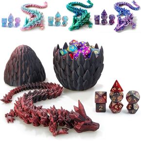DND Dice Set (7 Pieces) and 3D Printed Dragon Egg (Rainbow)