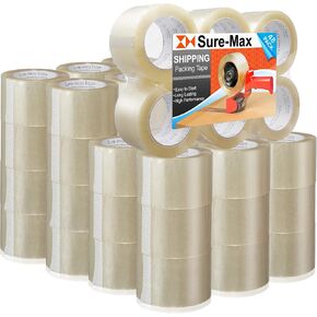 Sure-Max 48 Rolls Extra-Wide Shipping & Packing Tape (3" x 110 yard/330' Each) - Moving & Adhesive Carton Sealing - 2.0mil Clear