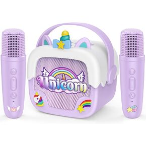 Mini Karaoke Machine for Kids Girls: Unicorn Portable Bluetooth Speakers with 2 Wireless Mic Toys for Girls Age 4-6 7 8 9 Years Old Girl Gifts Birthday Gifts for 5 6 7 8 9 10 11 Years Teens Purple