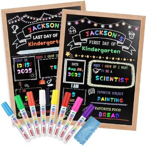 Stondino First Day of School Sign-16"x12"Wooden First and Last Day of School Board Double Sided Chalkboard with 8 Liquid Chalk Markers, Reusable Back to Schools Sign for Kindergarten Preschool
