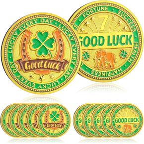 12 Pcs Lucky Coin Gold Two Sided Four Leaf Clover and Horseshoe Elephant Good Luck Charms Coins Souvenirs Gifts Amuletos De Proteccion for Women Men