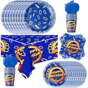 81Pcs Cartoon Blue Hedgehog Birthday Party Supplies,Blue Hedgehog Set Tableware Plates Napkins Cups Knives Spoons Forks