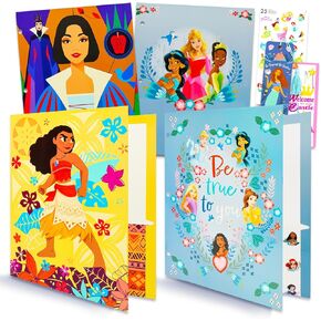 Disney Princess Folder Set - Bundle of 4 Laminated Plastic Pocket Portfolios, Stickers, Bookmark, More | Disney Princess School and Office Supplies