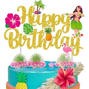 Hawaii Luau Birthday Party Cake Topper Hawaiian Birthday Party Decorations Tropical Aloha Tiki Theme Party Cake Decorations for Hawaii Summer Theme Baby Shower Supplies