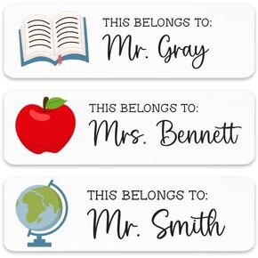 Personalized 'This Belongs to' Teacher Name Labels, Custom Classroom Stickers, 100-300 White Gloss Labels