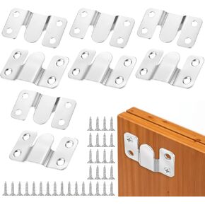 4 Pairs Flush Mount Bracket, Stainless Steel Interlocking Hanging Buckle Silver Heavy Duty Photo Frame Hook Interlocking Furniture Connector for Art Gallery Wall Mount Hardware
