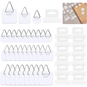 80 Pack Adhesive Picture Hangers Picture Hanging Hooks Without Nails Plastic Sticky Photo Bracket Hooks for Home Wall Art Photo Frame Bathroom Closet Closet Kitchen Door 4 Sizes