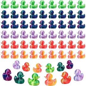 150Pcs 3D Printed Mini Ducks Figurines, Shiny Gradient Color Miniature Ducks, Tiny Ducking Ornaments for Miniature Garden Dollhouse Cake Potted Aquarium