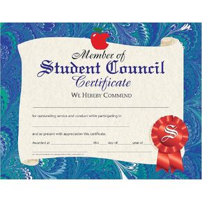 Hayes Member of Student Council Certificates, Authentic Certificates for Recognizing Student Leadership, Customizable Award for Students, Full-Color Glossy Design, 8.5" x 11" - 30 Pack