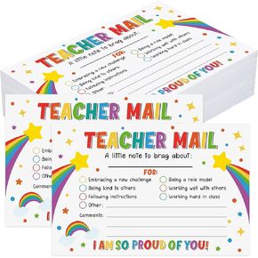 50Pcs Teacher Mail Notes to Parents Colorful Rainbow Happy Mail Postcard Classroom Good Behavior Incentive Card Motivational Postcard to Send Home for Preschool Kindergarten Elementary School Supplies