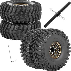 1.0 Beadlock Dually Wheels and Tires for 1/24 1/18 RC Crawler Car Axia1 SCX24 TRX4M,Soft Mud Tires 1.0 Beadlock Tires Set Brass 1.0 Beadlock Wheels Double Wheels,4pcs