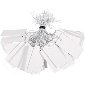 300 Piece White Price Display Hanging Tags Small Tags with Elastic String 1.38×0.7 inch Writable Marking Labels Blank Label Display Tag Jewelry Price Tag for Clothes Jewelry Product Marking