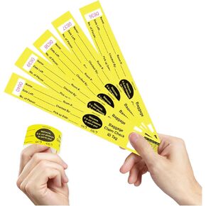1000 Tags Made from Yellow 10 pts. Card Stock. Baggage Claim Check with Transfer Tape on Back, Printed in Black with Red Consecutive Numbering. Bag Identification Tag Size: 10 1/2" x 1 1/4"