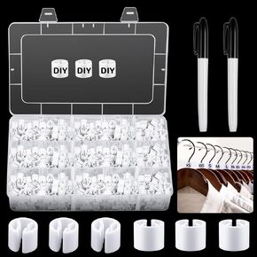 800 Pcs Clothes Hanger Size Markers DIY Blank Plastic Hanger Sizes Tags Marker with Storage Box Mark Pen for Wire Hangers