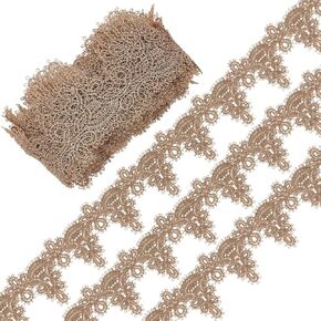 GORGECRAFT 5 Yards Gold Lace Trim Gold Floral Embroidered Applique Lace Fabric Tan Trim for DIY Sewing Cakes Home Decor Craft Costumes Wedding Bridal Dress (2.68 inch, Wide)
