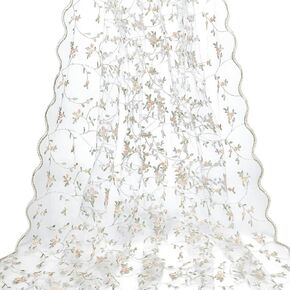 PLIGREAT 3 Yards Flower Embroidery Mesh Lace Fabric Floral Leaves Soft Tulle Lace Fabric French Sewing Trim for Wedding Garment Dresses DIY Crafts Party Home Decor