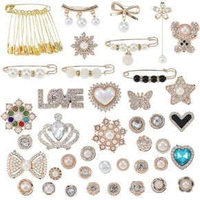 55 Pcs Junk Socks Charms Kit, Charms for Socks Safety Pin Brooch, Bling Brooches and Safety Pins for Women, Pearl Sock Charms, Rhinestone Junk Socks Charms