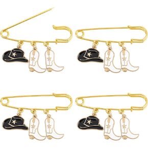 Framendino, 4 Pack Cowboy Hat Boot Safety Pins Western Brooch for Men Woman