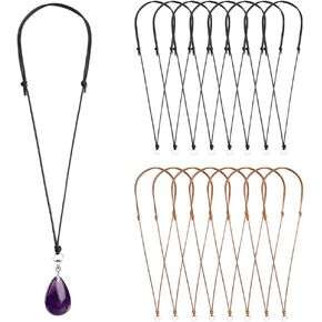 16pcs Handmade Craft Choker Necklace Cord for Pendant Adjustable Knotted with Metal Ring for Hanging Pendants, Black Necklace Cord