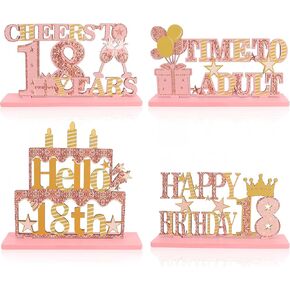 18th Birthday Decorations for Girls 4 Pcs Rose Gold 18th Birthday Wooden Table Centerpieces for 18 Year Old Birthday Party