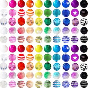 100 Pcs 20mm Beads for Pens Rhinestone Beads Bubblegum Beads Mixed Crystal Acrylic Round Chunky Beads Sparkly Large Beads for Pens Beadable Bracelet Necklace DIY Craft Pen Jewelry Making Supplies