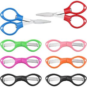 8 Pcs Folding Scissors Portable Mini Travel Scissors Stainless Steel Telescopic Cutter Foldable Pocket Scissor for Travel Home Office Camping Craft Sewing Accessories