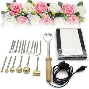 Electric Fabric Flower Maker with 17 Heads DIY Cloth Fabric Flower Making Tool Set with Anti-Scalding Bracket Adjustable Temperature Fake Flower Making Petal Modeling Tools Set