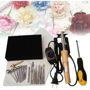 Fabric Flower Maker Set DIY Cloth Fabric Flower Making Tool Set Electric Artificial Flower Making Tools with 18 Ironing Heads, Adjustable Temperature