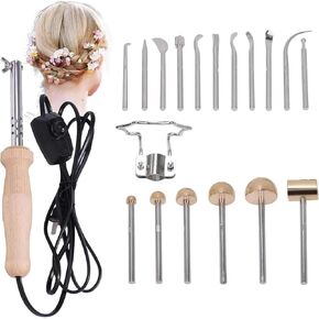 Electric Fabric Flower Maker, Fake Flower Making Tool Set with 17 Ironing Heads and Adjustable Temperature Handle and Anti-scalding Bracket, for Making Artificial Fabric Flowers