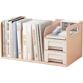 Bookshelf Desktop Bookshelf Storage Rack with 2 Drawers Office Storage Rack Two Layers Thickened to Accommodate Multiple Books Bookshelves(B)