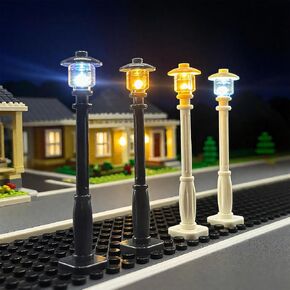 10pcs City Street Lights, Compatible with Lego Bricks 2039 11062, Luminous Building Block Street Light Poles, DIY Architectural Lighting (White-Warm White Light)