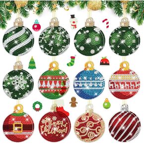 24 Pcs Double Sided Christmas Ball Diamond Painting Tree Ornaments Hanging DIY Diamond Ball Keychain Merry Christmas Red Green Tags 5d Hanging Decor for Xmas Home Office Porch Yard