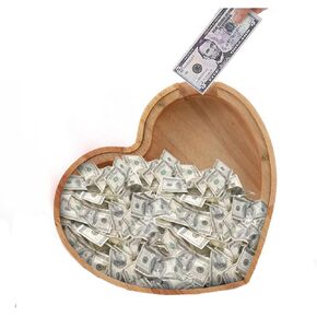 alfyng Wooden Heart Piggy Bank, Personalized Heart Shape Coin Bank, Paint and Decorate Craft Money Saving Bank Box, Makes a Gift, Decor, Savings Piggy Bank for DIY
