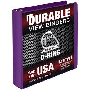 Samsill Durable 1.5 Inch Binder, Made in The USA, D Ring Binder, Customizable Clear View Cover, Plum Purple, Holds 350 Pages
