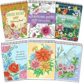 Kalysky Easy and Cozy Adult Coloring Book Set, 3 Stress Relief Coloring Books for Adults Relaxation, Flower Inspirational Quotes Coloring Books