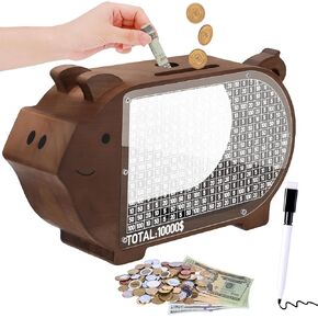 Wooden Piggy Bank for Kids, Wooden Cash Saver Money Box, Cash Coin Retro Money Savings Box with Counter, Saving Challenge Box 10,000, Money Box for Boys Girls Adults