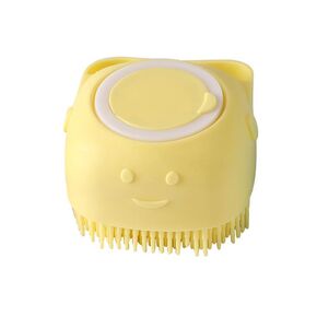 Pet Bath Brush - Shampoo Dispenser Grooming Brush, Silicone Pet Shower Brush, Massaging Dog Brush, Gentle Pet Washing Brush (Yellow)