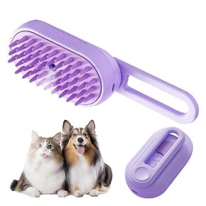 ZTJ Steam Brush for Dogs and Cats – 3-in-1 Pet Grooming Tool for Cleaning, Detangling, Massaging – Nano Steam, Hair Catcher, 360° Handle (White) in Saudi Arabia