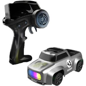 1:64 Scale Cartoon RC Drift Car with 6-Color LED Lights & Instant Boost – Type-C Fast Charge, 2.4GHz Remote Control, Adjustable Drift Modes – Interactive Mini Racer Grey