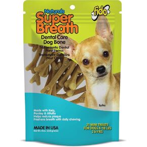Naturals Super Breath Bondes Dental Cons for Dogs - 21 Count Mini Dog Treats for Small Dogs (Made in USA) - COD DOCK PTHELS تساعد على تقليل البلاك ، تراكم التارت ، وتنفس الطالب
