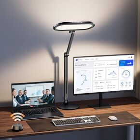 مصباح مكتب مرن للمكتب المنزلي-LED LED SONOW LIGHT مع مقبض عن بُعد ، تعتيم وألوان بدون خطوة ، ذاكرة ، ضوء كمبيوتر معدني للتكبير ، تسجيل الفيديو ومؤتمره ، خالي من وميض وخالي من الوهج
