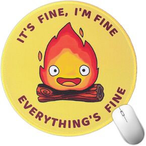 Pounchi Cute Calcifer Mouse Pad 8.6 x 8.6 in, Anime Mouse Pad with Non-Slip Rubber Base and Stitched Edge for Desk Computers Laptop Office